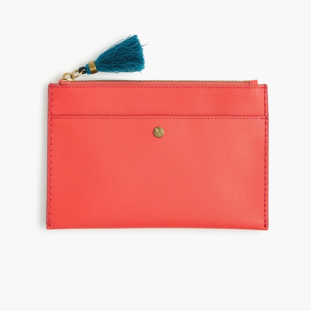 JCrew Italian Leather Pouch With Tassel- Coral - Picture 2 of 7